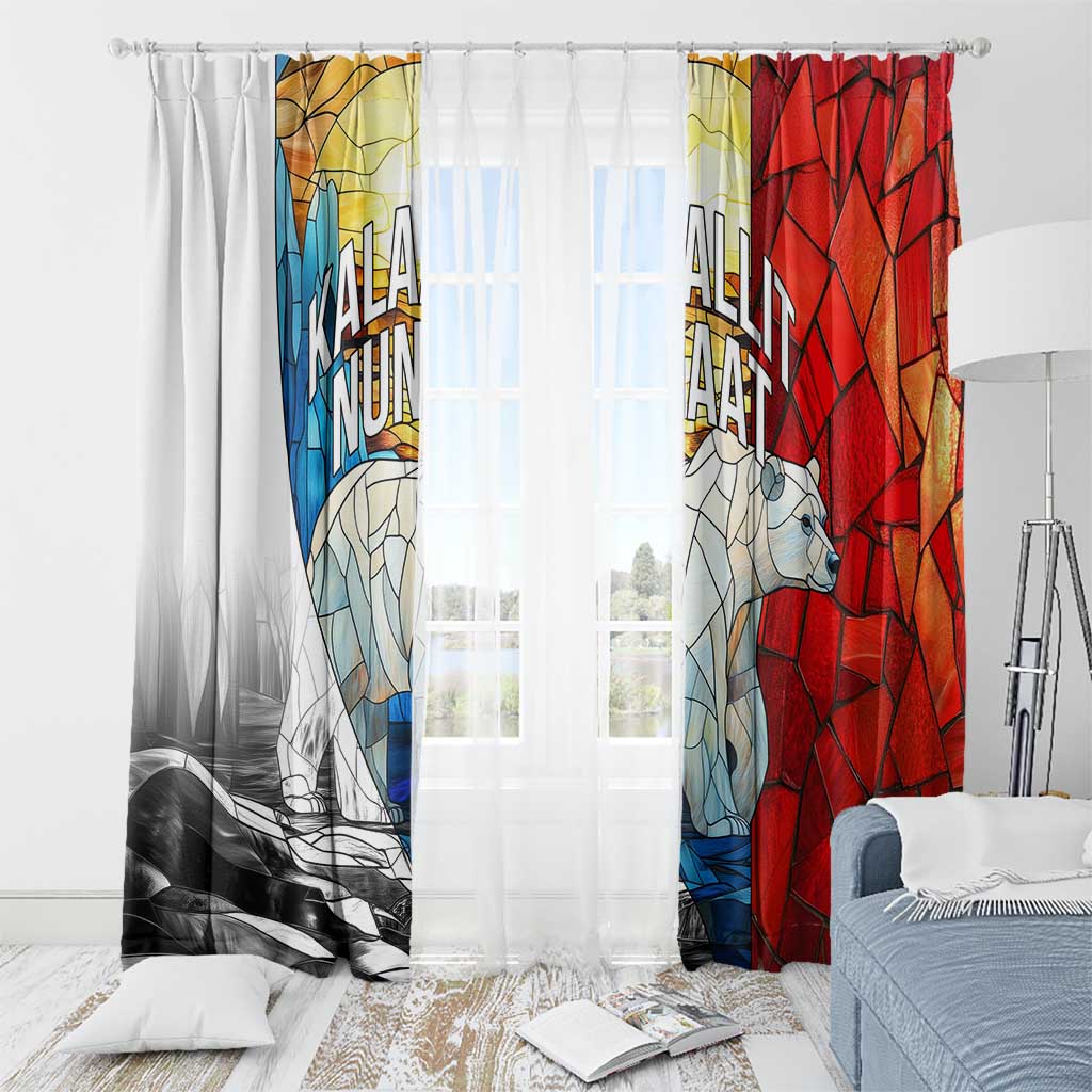 Kalaallit Nunaat Pride Window Curtain Polar Bear Spirit in Stained Glass Style