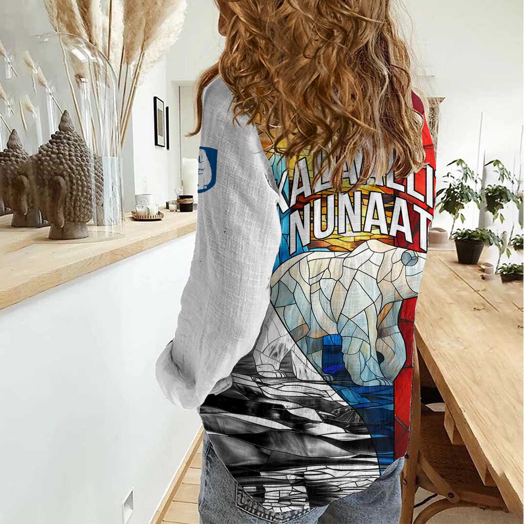 Kalaallit Nunaat Pride Women Casual Shirt Polar Bear Spirit in Stained Glass Style