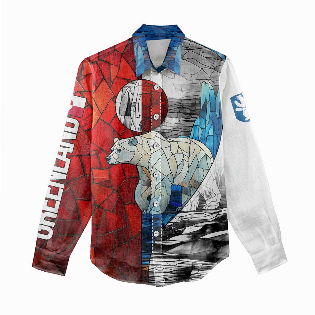 Kalaallit Nunaat Pride Women Casual Shirt Polar Bear Spirit in Stained Glass Style