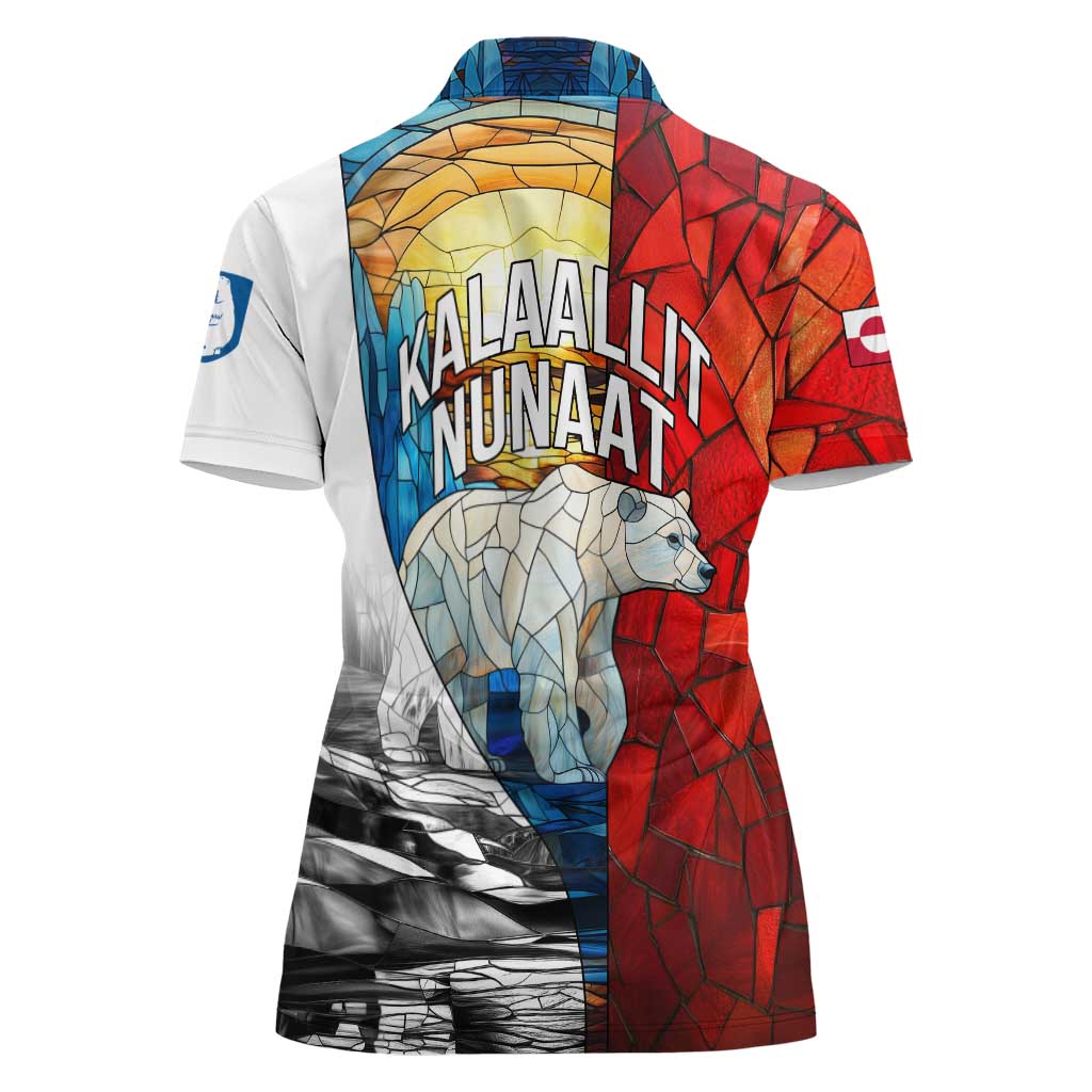 Kalaallit Nunaat Pride Women Polo Shirt Polar Bear Spirit in Stained Glass Style