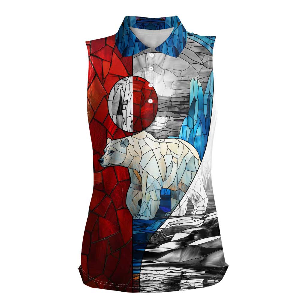 Kalaallit Nunaat Pride Women Sleeveless Polo Shirt Polar Bear Spirit in Stained Glass Style