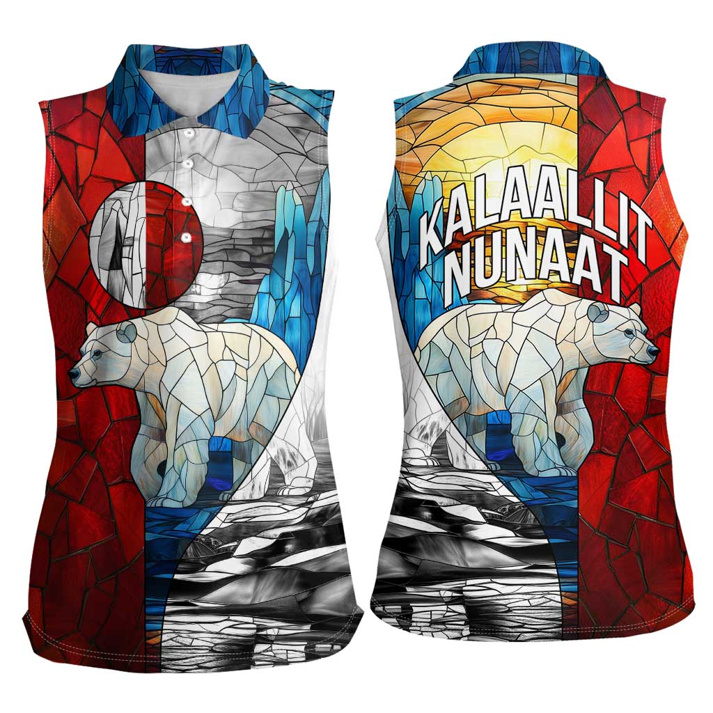 Kalaallit Nunaat Pride Women Sleeveless Polo Shirt Polar Bear Spirit in Stained Glass Style