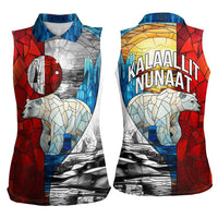 Kalaallit Nunaat Pride Women Sleeveless Polo Shirt Polar Bear Spirit in Stained Glass Style