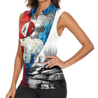 Kalaallit Nunaat Pride Women Sleeveless Polo Shirt Polar Bear Spirit in Stained Glass Style