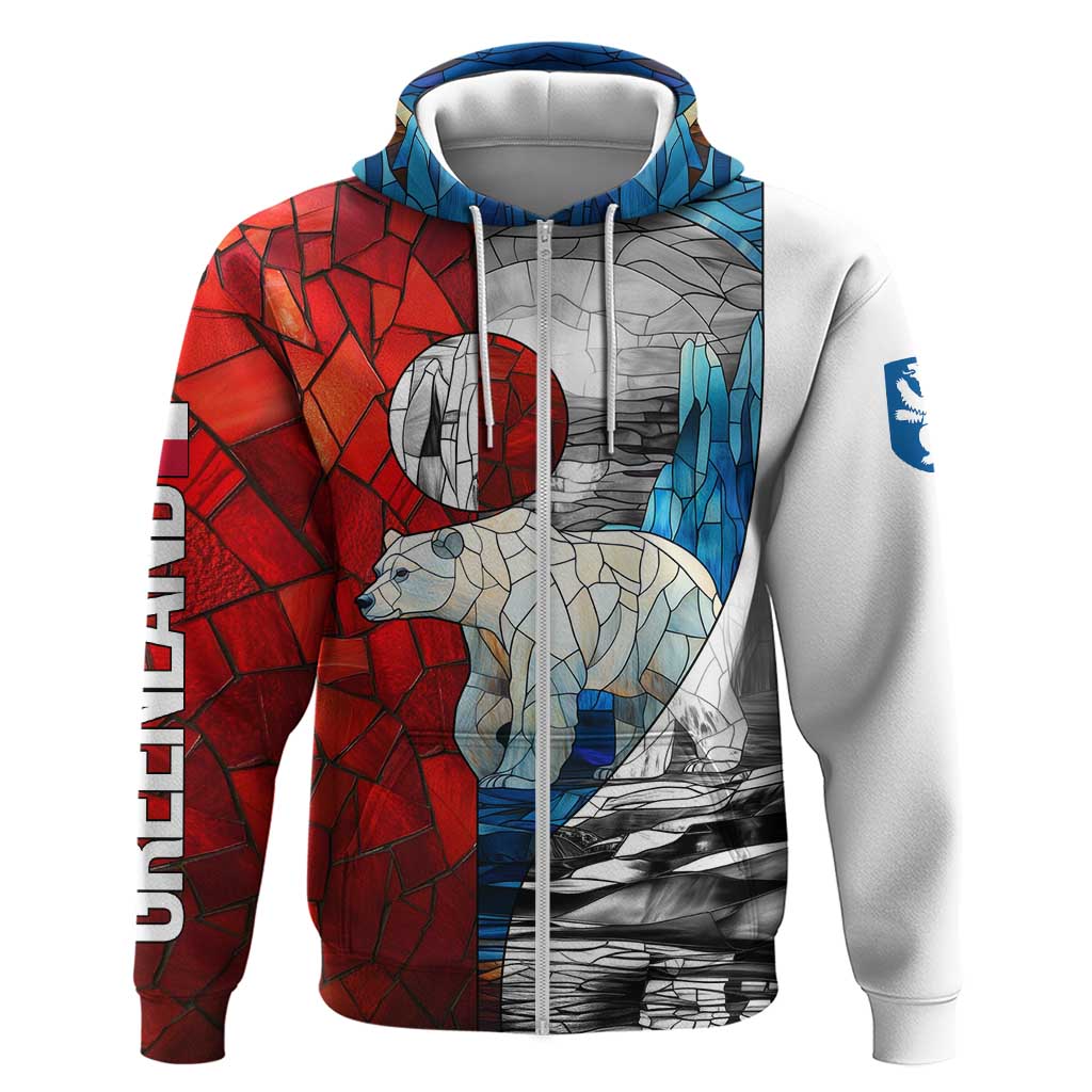 Kalaallit Nunaat Pride Zip Hoodie Polar Bear Spirit in Stained Glass Style