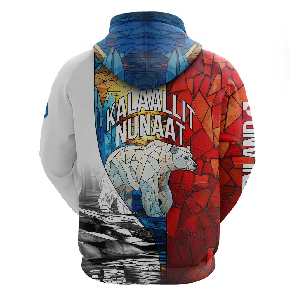 Kalaallit Nunaat Pride Zip Hoodie Polar Bear Spirit in Stained Glass Style