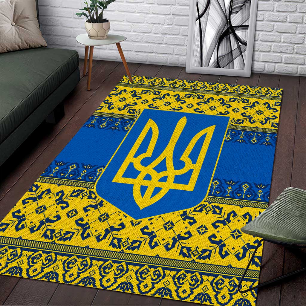 Ukraine Heritage Pride – Vyshyvanka Pattern Area Rug with National Symbol in Blue & Yellow