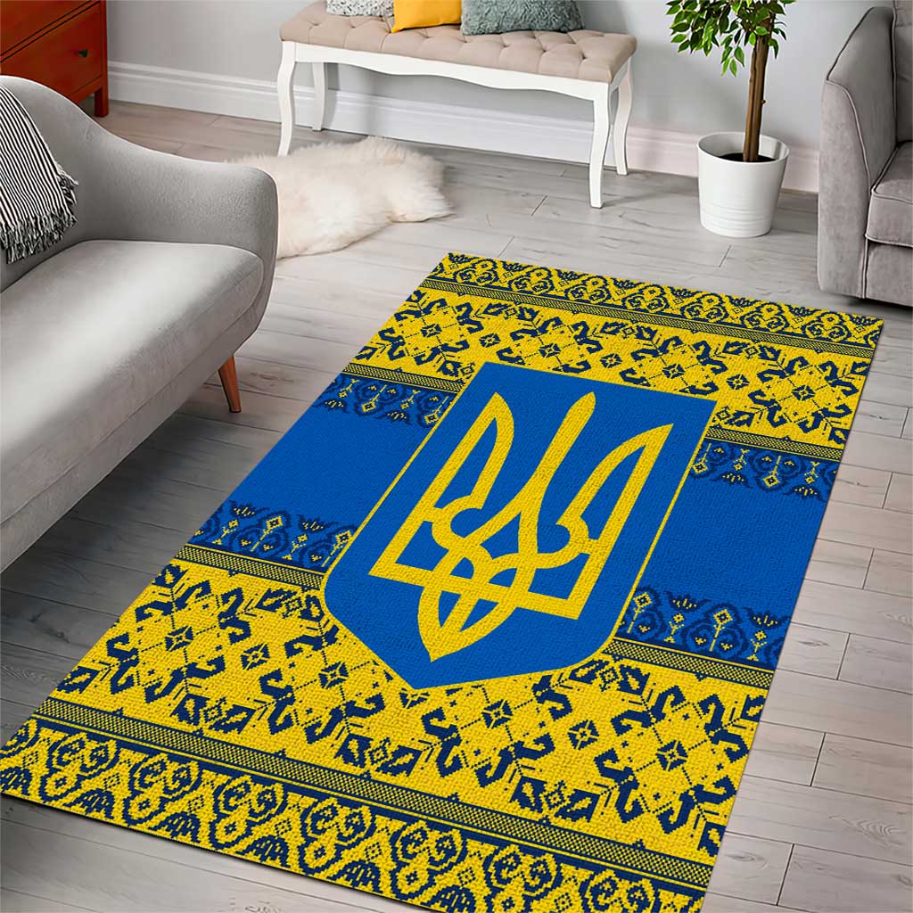 Ukraine Heritage Pride – Vyshyvanka Pattern Area Rug with National Symbol in Blue & Yellow