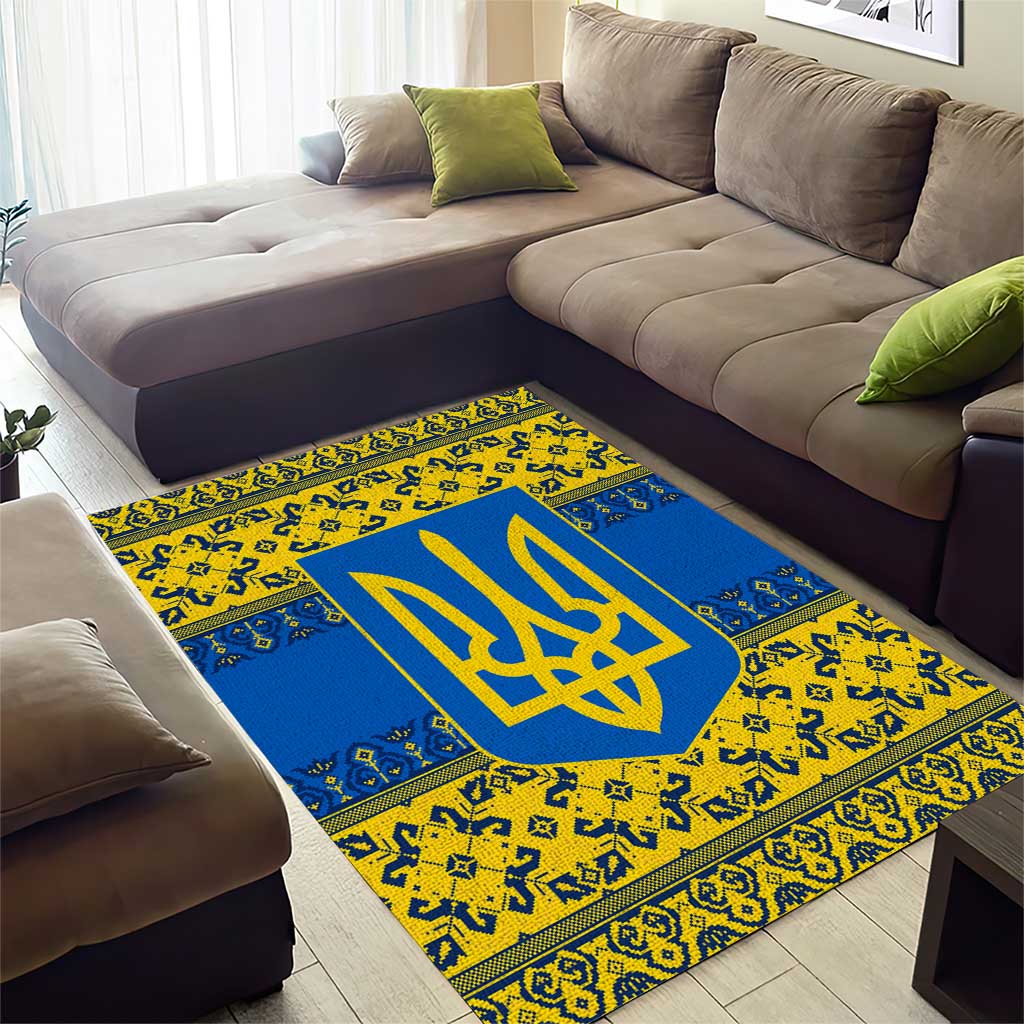 Ukraine Heritage Pride – Vyshyvanka Pattern Area Rug with National Symbol in Blue & Yellow