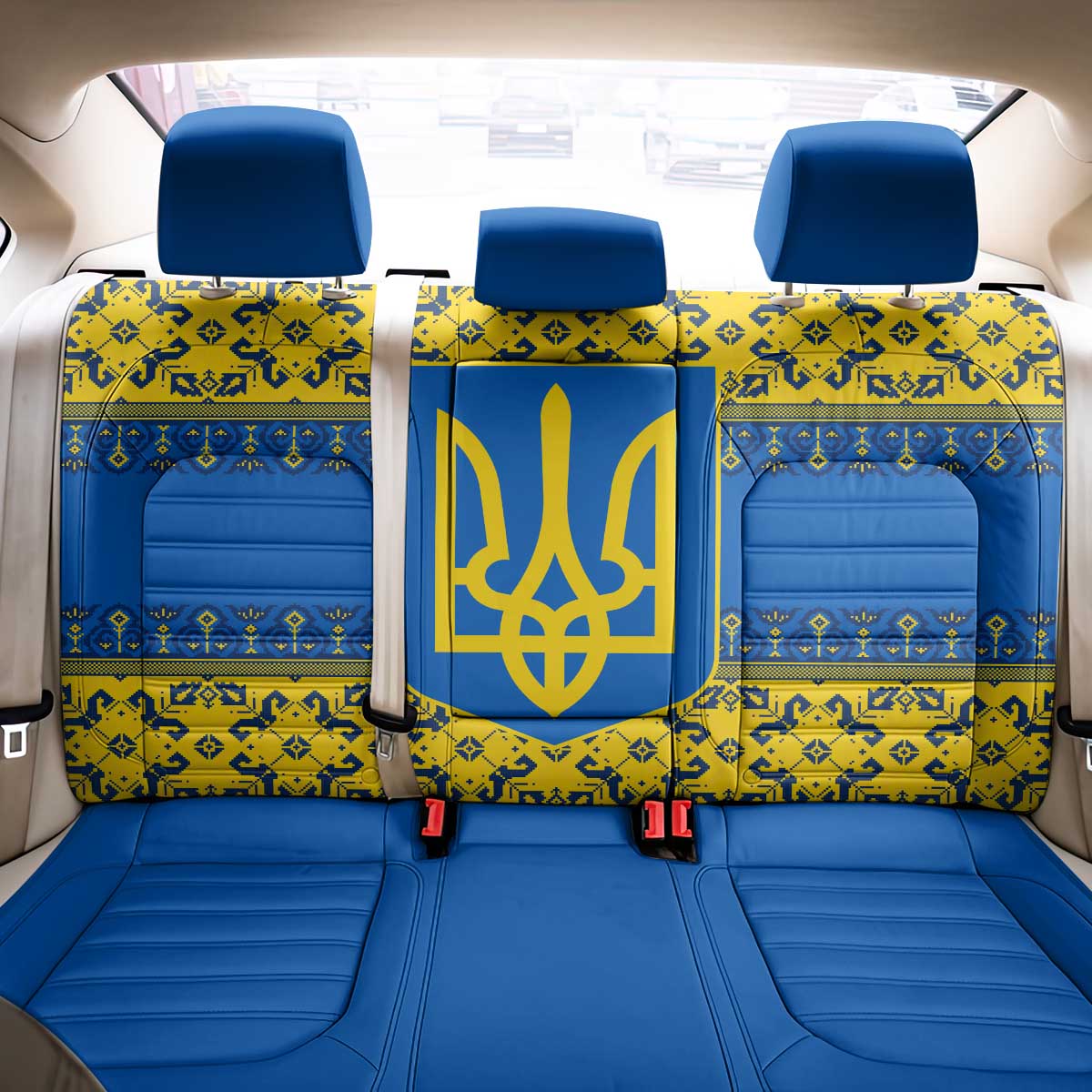 Ukraine Heritage Pride – Vyshyvanka Pattern Back Car Seat Cover with National Symbol in Blue & Yellow