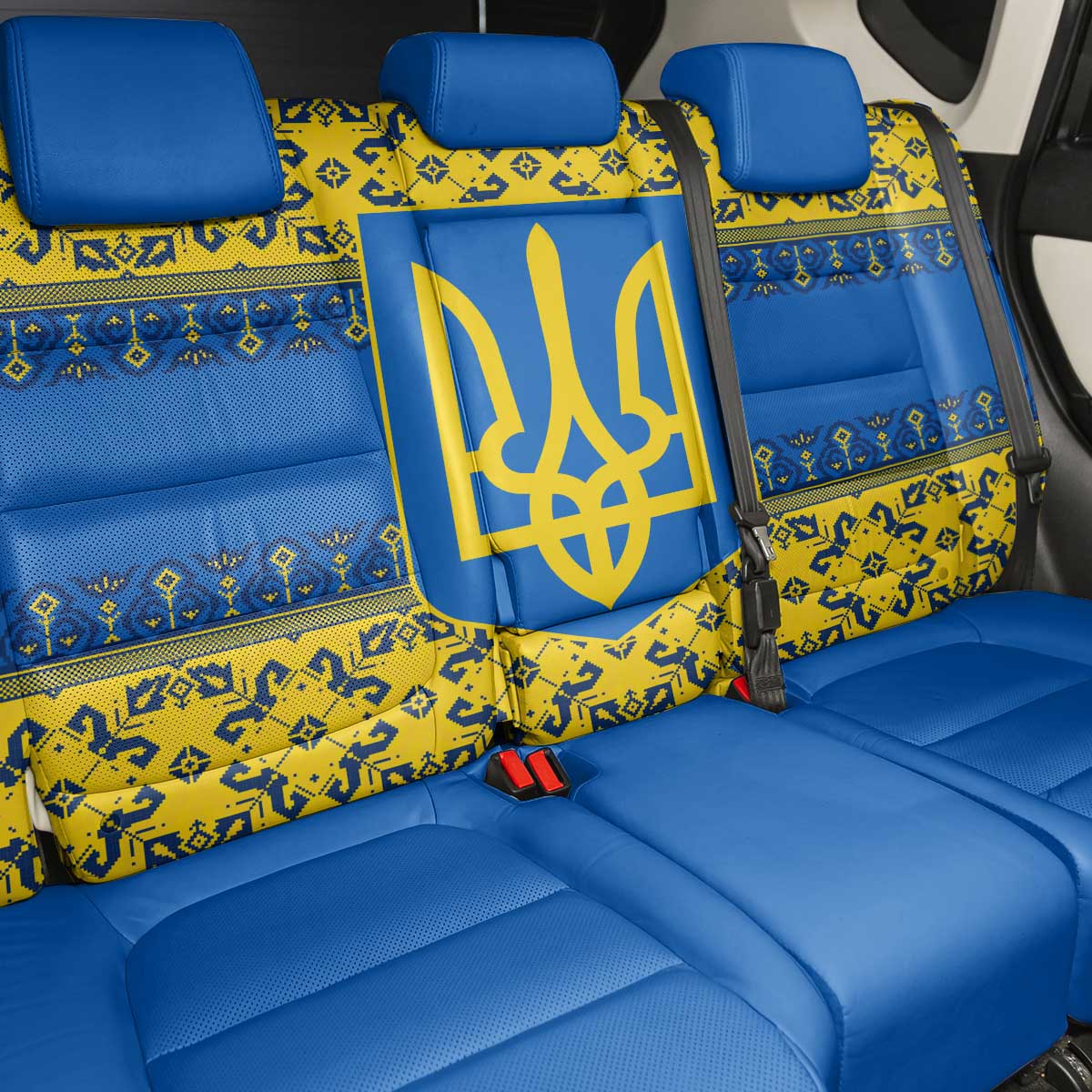 Ukraine Heritage Pride – Vyshyvanka Pattern Back Car Seat Cover with National Symbol in Blue & Yellow