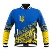 Ukraine Heritage Pride – Vyshyvanka Pattern Baseball Jacket with National Symbol in Blue & Yellow