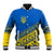 Ukraine Heritage Pride – Vyshyvanka Pattern Baseball Jacket with National Symbol in Blue & Yellow