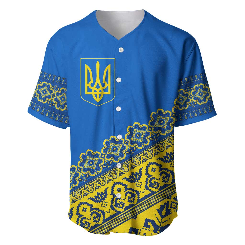 Ukraine Heritage Pride – Vyshyvanka Pattern Baseball Jersey with National Symbol in Blue & Yellow