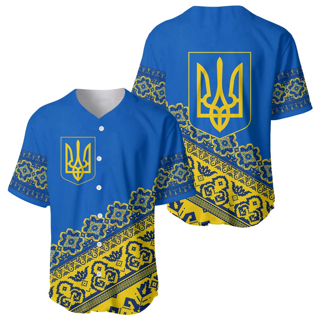 Ukraine Heritage Pride – Vyshyvanka Pattern Baseball Jersey with National Symbol in Blue & Yellow