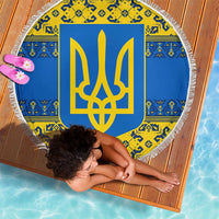 Ukraine Heritage Pride – Vyshyvanka Pattern Beach Blanket with National Symbol in Blue & Yellow