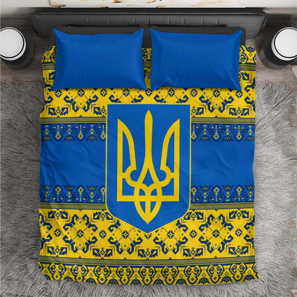 Ukraine Heritage Pride – Vyshyvanka Pattern Bedding Set with National Symbol in Blue & Yellow