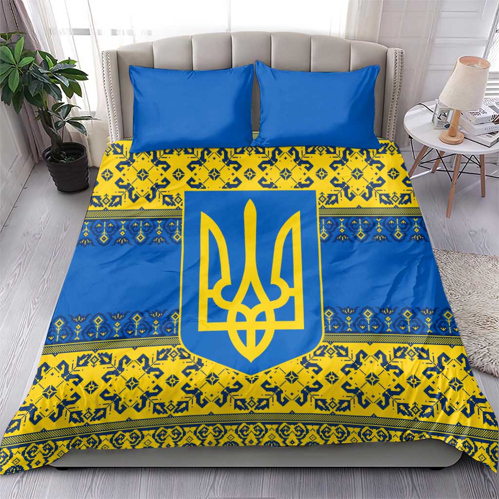 Ukraine Heritage Pride – Vyshyvanka Pattern Bedding Set with National Symbol in Blue & Yellow