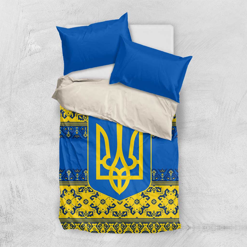 Ukraine Heritage Pride – Vyshyvanka Pattern Bedding Set with National Symbol in Blue & Yellow