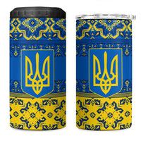 Ukraine Heritage Pride – Vyshyvanka Pattern 4 in 1 Can Cooler Tumbler with National Symbol in Blue & Yellow