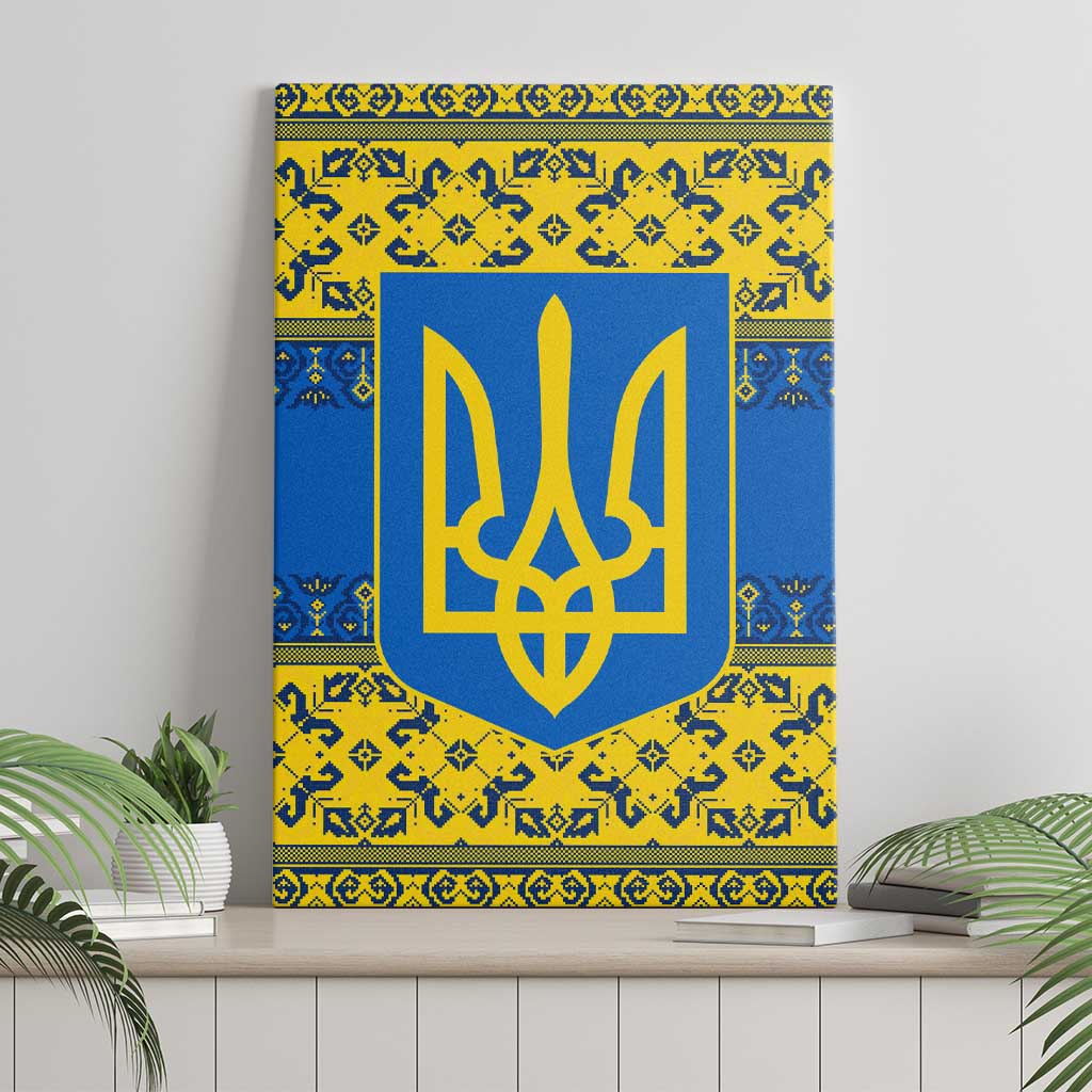 Ukraine Heritage Pride – Vyshyvanka Pattern Canvas Wall Art with National Symbol in Blue & Yellow