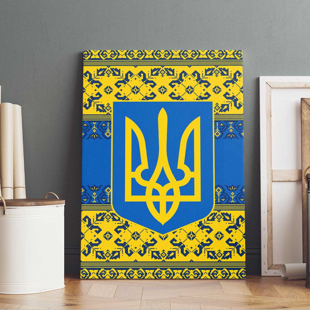 Ukraine Heritage Pride – Vyshyvanka Pattern Canvas Wall Art with National Symbol in Blue & Yellow