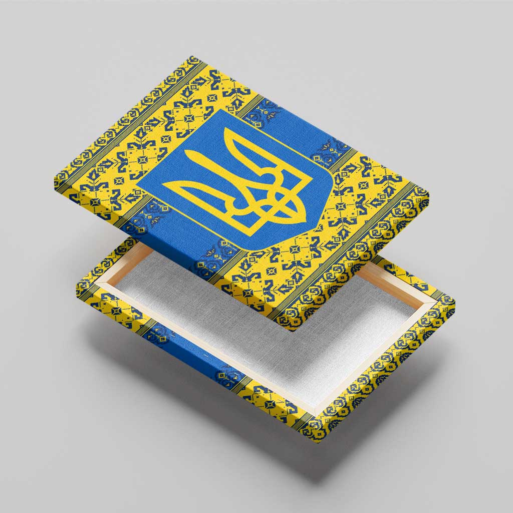 Ukraine Heritage Pride – Vyshyvanka Pattern Canvas Wall Art with National Symbol in Blue & Yellow