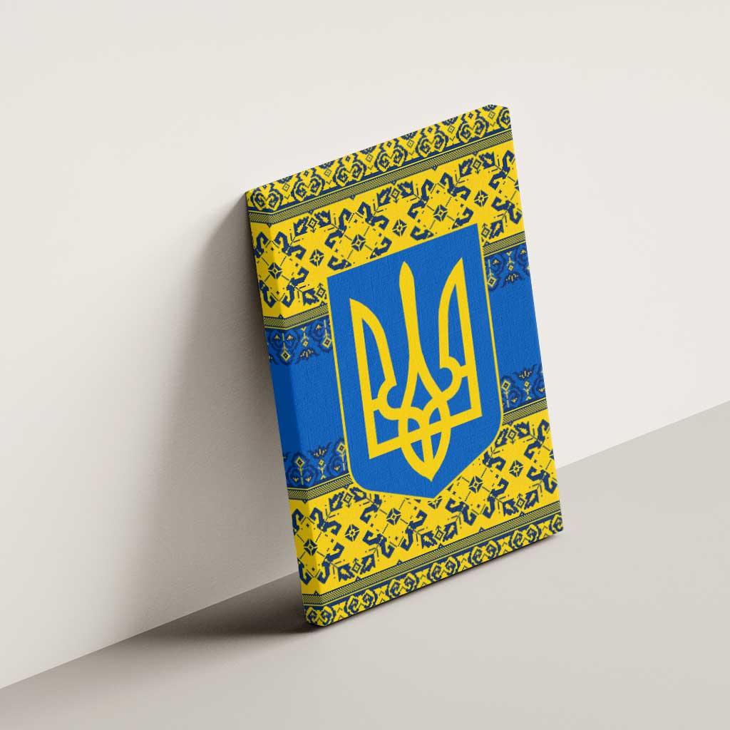 Ukraine Heritage Pride – Vyshyvanka Pattern Canvas Wall Art with National Symbol in Blue & Yellow