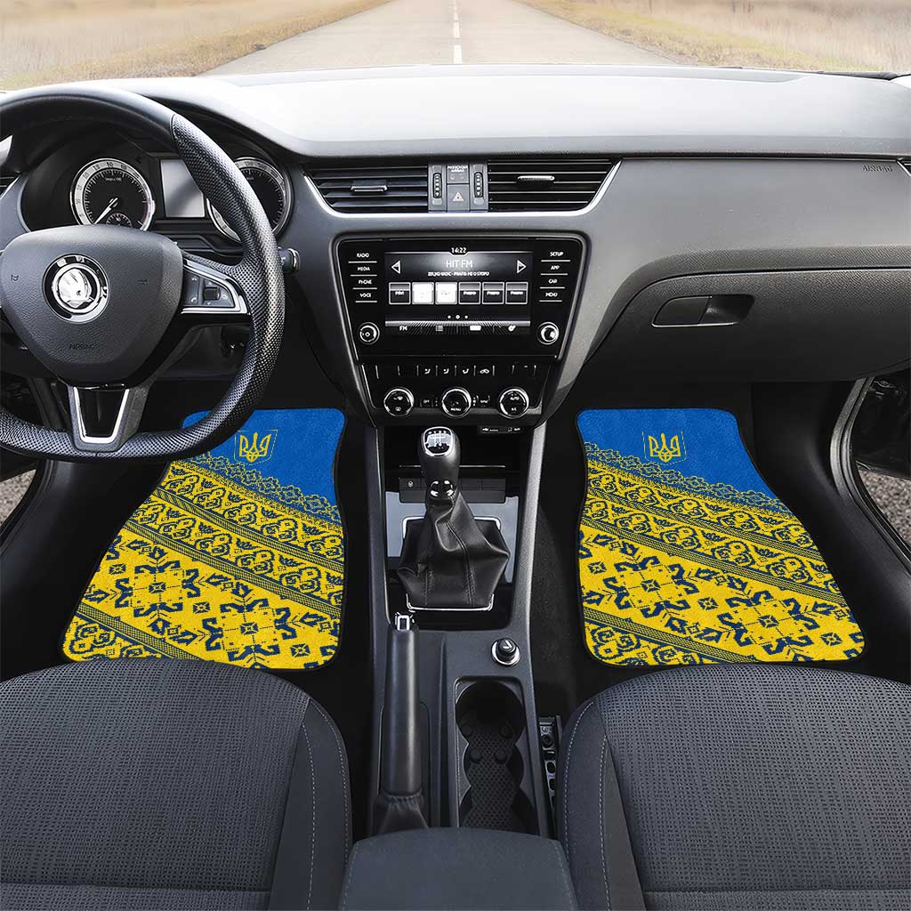 Ukraine Heritage Pride – Vyshyvanka Pattern Car Mats with National Symbol in Blue & Yellow