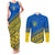 Ukraine Heritage Pride – Vyshyvanka Pattern Couples Matching Tank Maxi Dress and Long Sleeve Button Shirt with National Symbol in Blue & Yellow