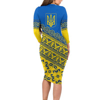 Ukraine Heritage Pride – Vyshyvanka Pattern Family Matching Long Sleeve Bodycon Dress and Hawaiian Shirt with National Symbol in Blue & Yellow