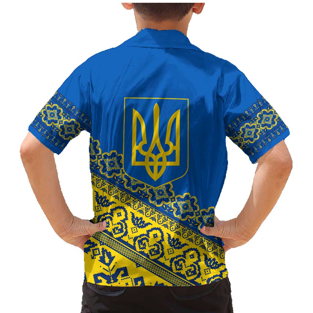 Ukraine Heritage Pride – Vyshyvanka Pattern Family Matching Mermaid Dress and Hawaiian Shirt with National Symbol in Blue & Yellow
