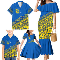 Ukraine Heritage Pride – Vyshyvanka Pattern Family Matching Mermaid Dress and Hawaiian Shirt with National Symbol in Blue & Yellow