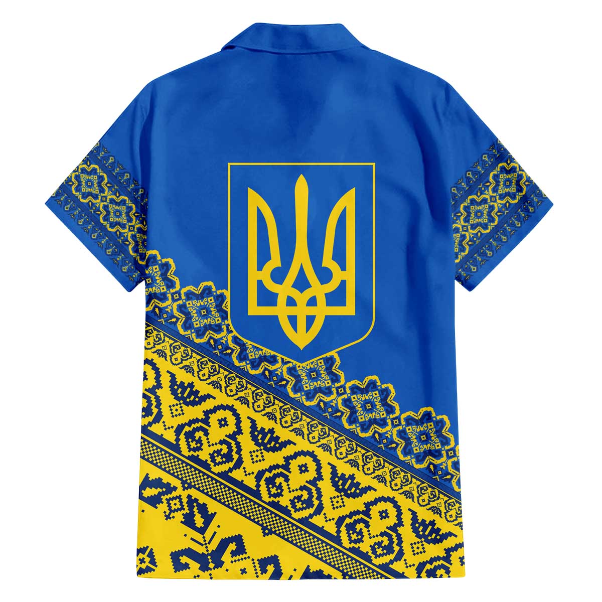 Ukraine Heritage Pride – Vyshyvanka Pattern Family Matching Off The Shoulder Long Sleeve Dress and Hawaiian Shirt with National Symbol in Blue & Yellow