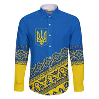 Ukraine Heritage Pride – Vyshyvanka Pattern Family Matching Off The Shoulder Long Sleeve Dress and Hawaiian Shirt with National Symbol in Blue & Yellow