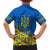 Ukraine Heritage Pride – Vyshyvanka Pattern Family Matching Off Shoulder Maxi Dress and Hawaiian Shirt with National Symbol in Blue & Yellow
