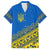 Ukraine Heritage Pride – Vyshyvanka Pattern Family Matching Off Shoulder Maxi Dress and Hawaiian Shirt with National Symbol in Blue & Yellow