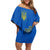 Ukraine Heritage Pride – Vyshyvanka Pattern Family Matching Off Shoulder Short Dress and Hawaiian Shirt with National Symbol in Blue & Yellow