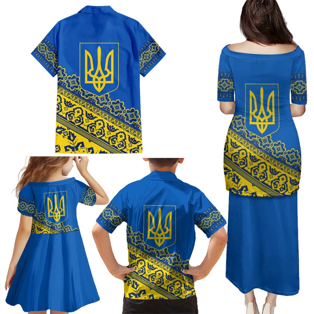 Ukraine Heritage Pride – Vyshyvanka Pattern Family Matching Puletasi and Hawaiian Shirt with National Symbol in Blue & Yellow