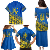 Ukraine Heritage Pride – Vyshyvanka Pattern Family Matching Puletasi and Hawaiian Shirt with National Symbol in Blue & Yellow