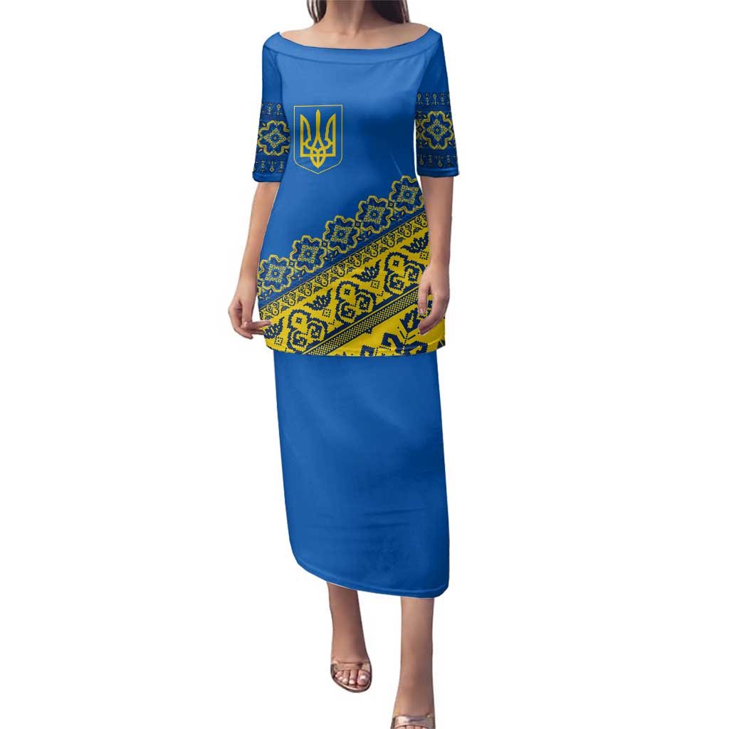 Ukraine Heritage Pride – Vyshyvanka Pattern Family Matching Puletasi and Hawaiian Shirt with National Symbol in Blue & Yellow
