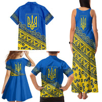 Ukraine Heritage Pride – Vyshyvanka Pattern Family Matching Tank Maxi Dress and Hawaiian Shirt with National Symbol in Blue & Yellow