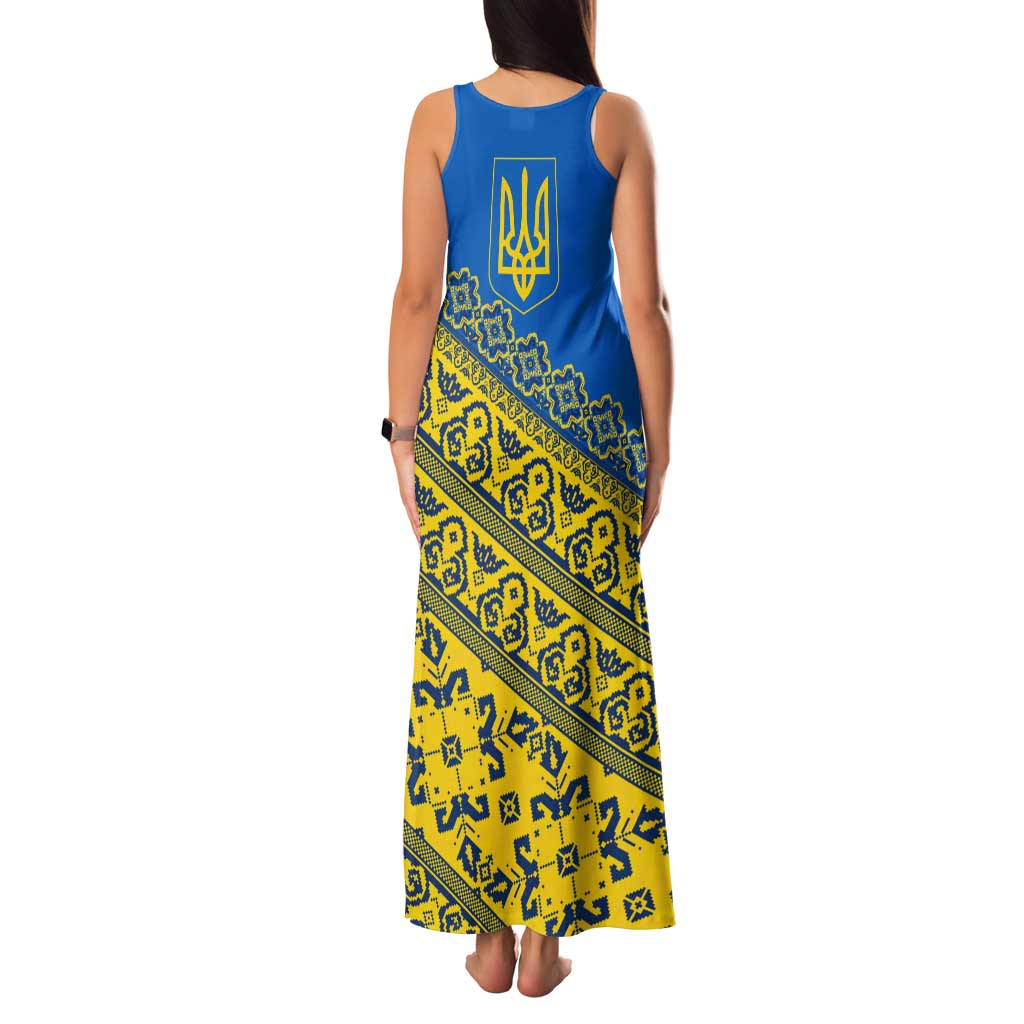Ukraine Heritage Pride – Vyshyvanka Pattern Family Matching Tank Maxi Dress and Hawaiian Shirt with National Symbol in Blue & Yellow