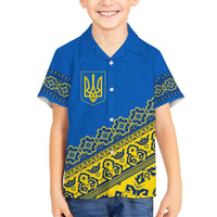 Ukraine Heritage Pride – Vyshyvanka Pattern Family Matching Tank Maxi Dress and Hawaiian Shirt with National Symbol in Blue & Yellow