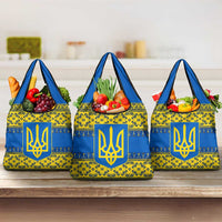 Ukraine Heritage Pride – Vyshyvanka Pattern Grocery Bag with National Symbol in Blue & Yellow