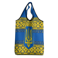 Ukraine Heritage Pride – Vyshyvanka Pattern Grocery Bag with National Symbol in Blue & Yellow