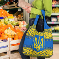 Ukraine Heritage Pride – Vyshyvanka Pattern Grocery Bag with National Symbol in Blue & Yellow