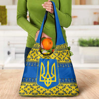 Ukraine Heritage Pride – Vyshyvanka Pattern Grocery Bag with National Symbol in Blue & Yellow