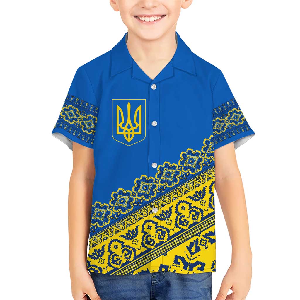 Ukraine Heritage Pride – Vyshyvanka Pattern Hawaiian Shirt with National Symbol in Blue & Yellow