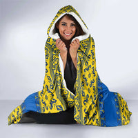 Ukraine Heritage Pride – Vyshyvanka Pattern Hooded Blanket with National Symbol in Blue & Yellow